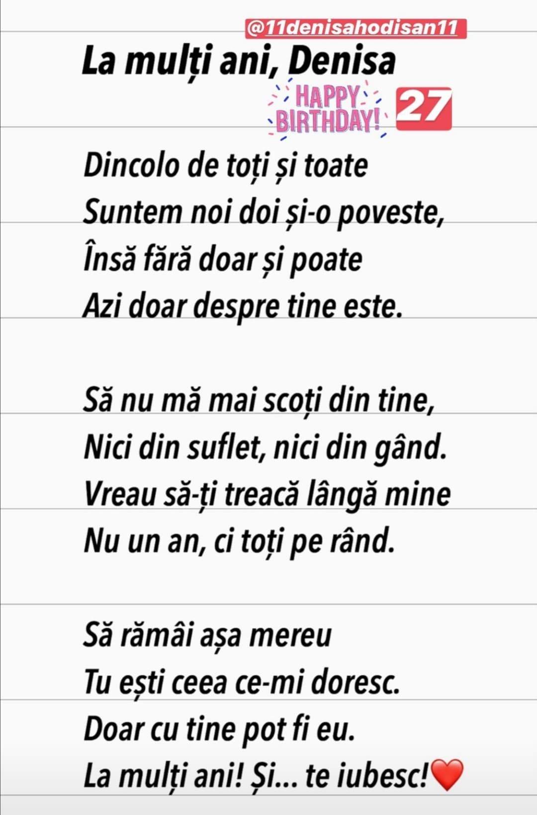 Flick i-a dedicat Denisei, de ziua sa, cea mai emoționantă declarație de dragoste, în versuri.  Vedeta a spus primul ”te iubesc” / FOTO