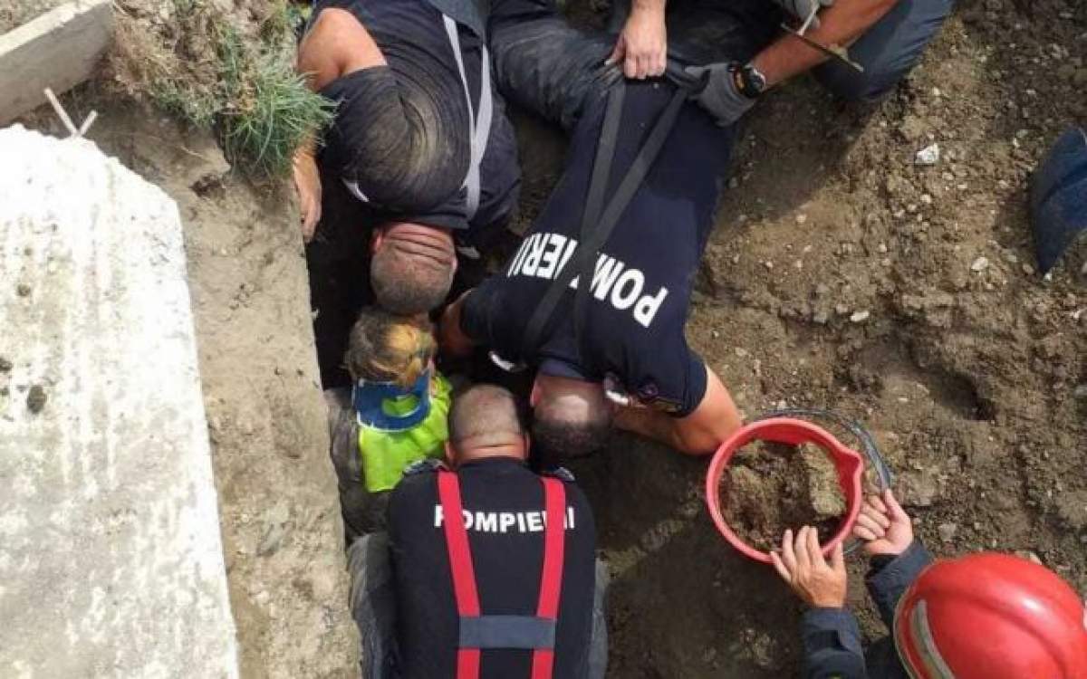 Intervenție de urgență! Trei muncitori prinși sub un mal de pământ/ VIDEO