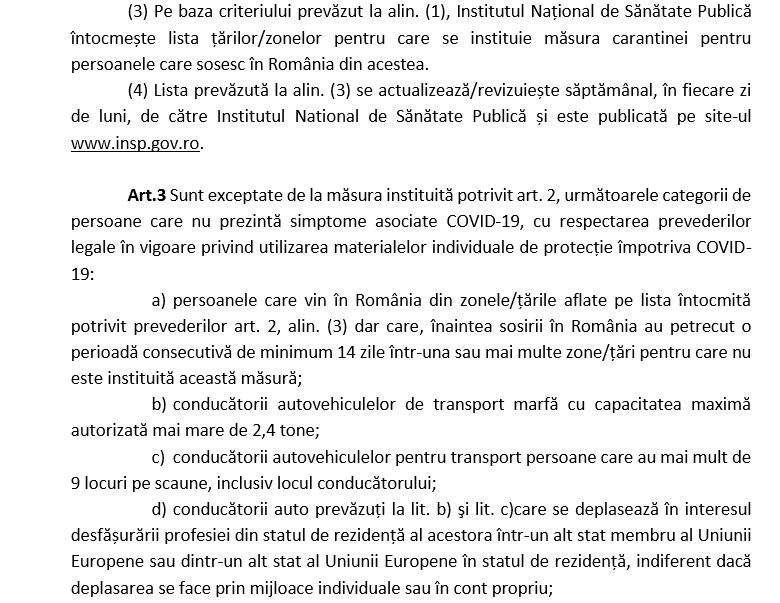 Noile măsuri luate de Guvern în contextul pandemiei. Care sunt persoanele care nu trebuie să intre în carantină. Document oficial / FOTO