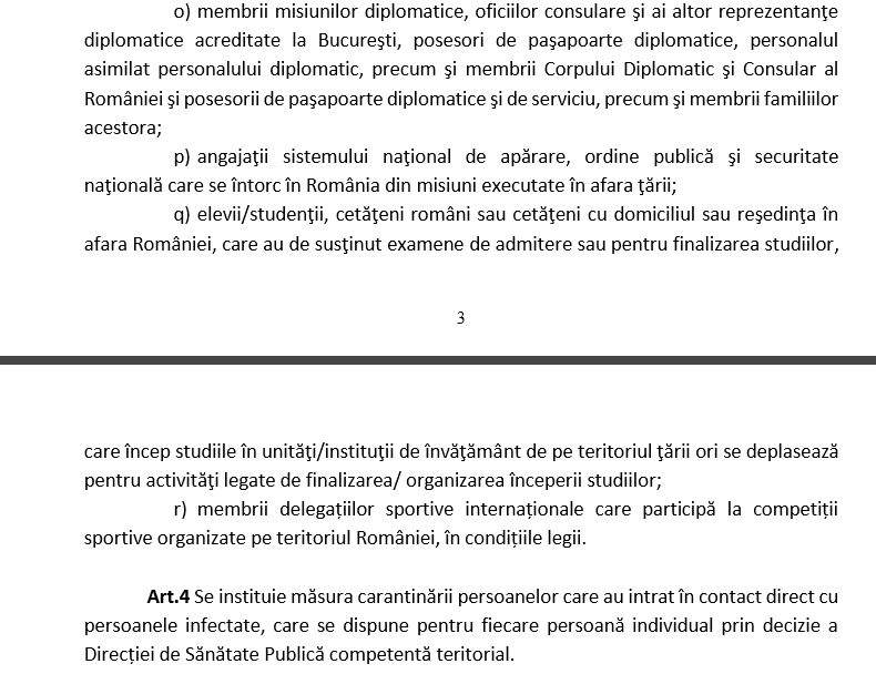 Noile măsuri luate de Guvern în contextul pandemiei. Care sunt persoanele care nu trebuie să intre în carantină. Document oficial / FOTO