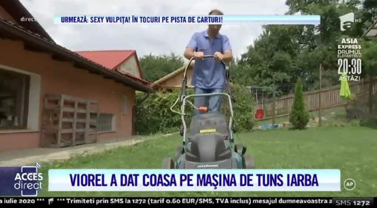 Viorel a dat microfonul pe mașina de tuns iarba! Cum s-a descurcat soțul Vulpiței la muncă! „Se ține de prostii” / VIDEO