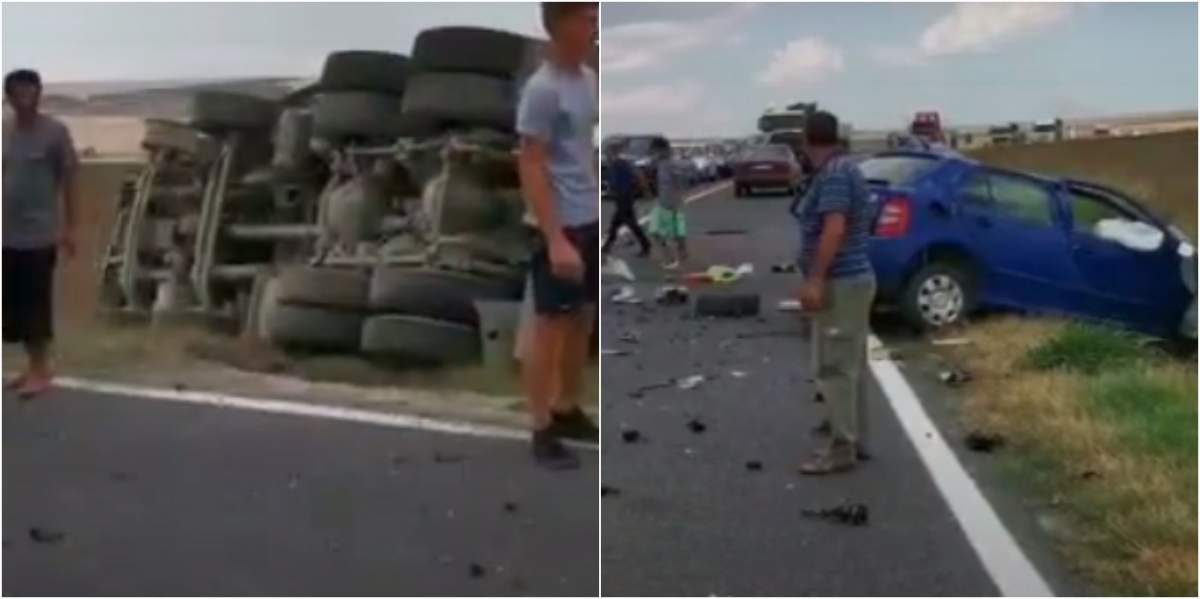 Accident mortal la Gura Dobrogei. Șoferul unui mastodont a lovit frontal o altă mașină, apoi s-a răsturnat la marginea drumului / VIDEO