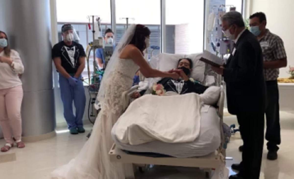Un pacient cu Covid-19 s-a căsătorit în salonul spitalului! Nunta îndrăgostiților, organizată de cadrele medicale / FOTO