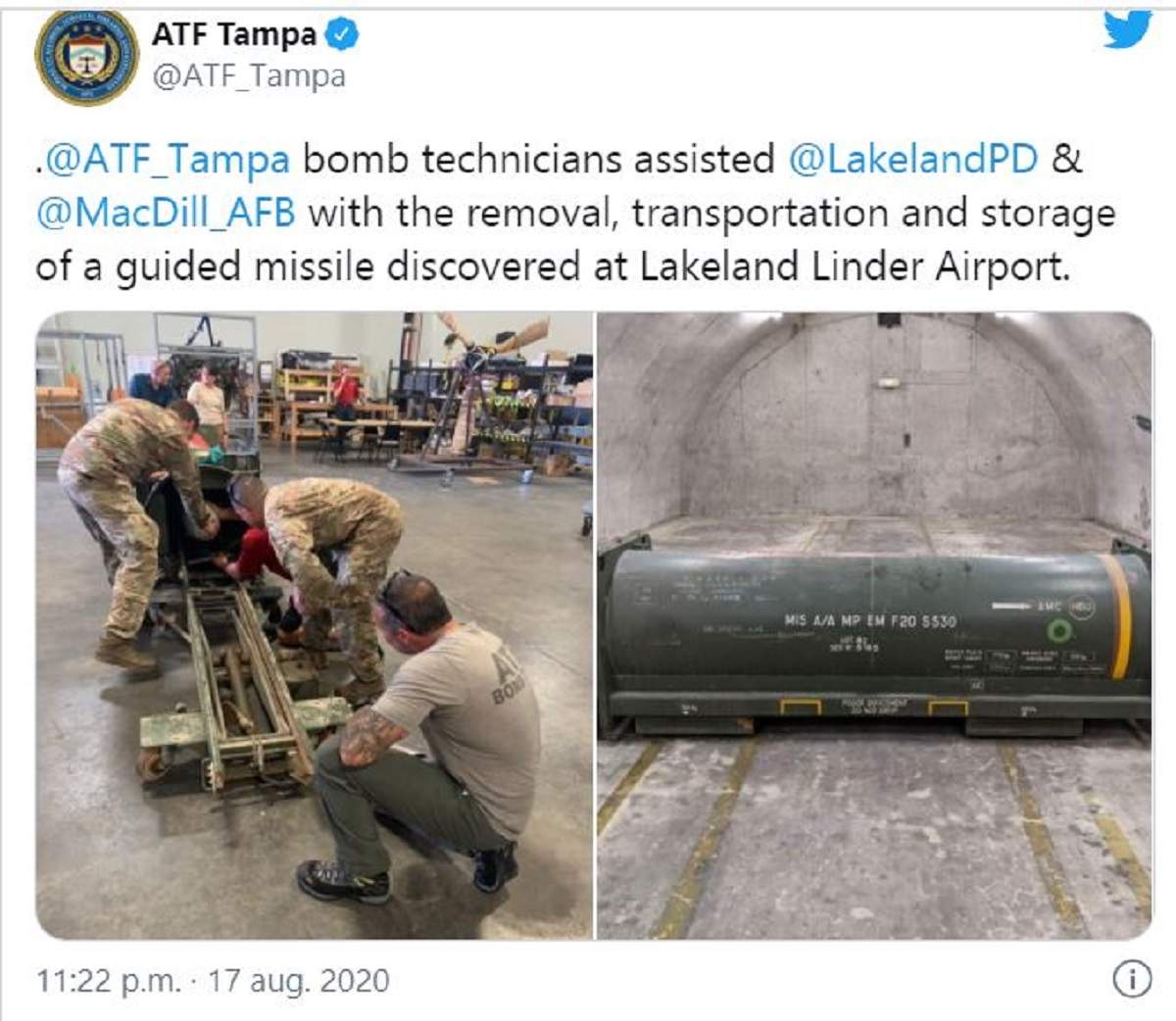 Rachetă descoperită într-un container de pe aeroport! Militarii din Florida nu-și pot explica incidentul / FOTO