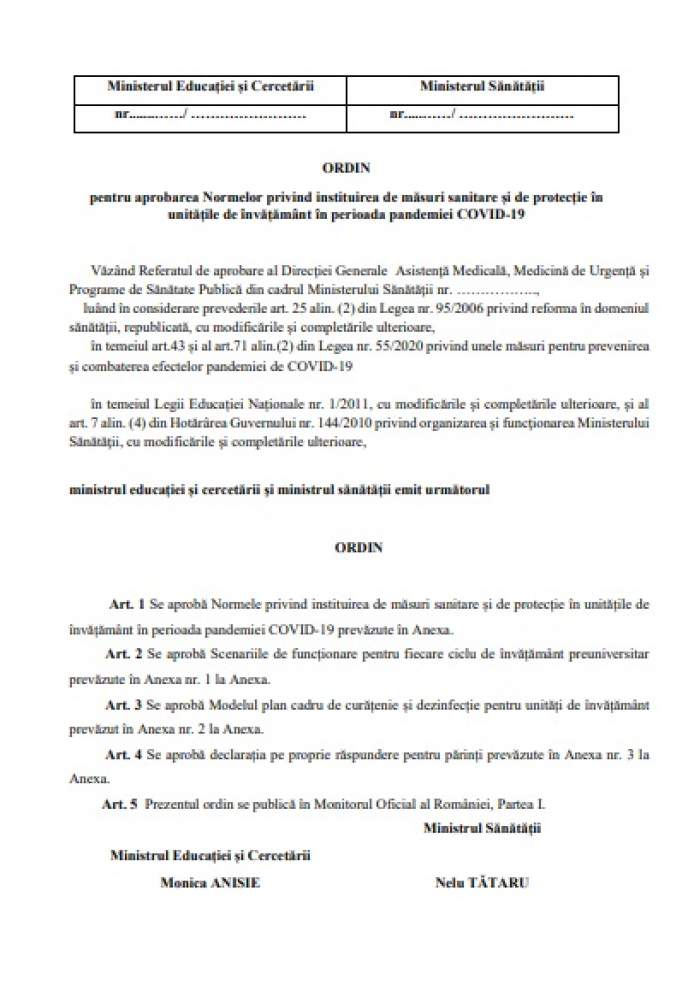 An școlar 2020-2021. Elevii, primiți doar cu declarație pe proprie răspundere semnată de părinți. Unde poți descărca modelul