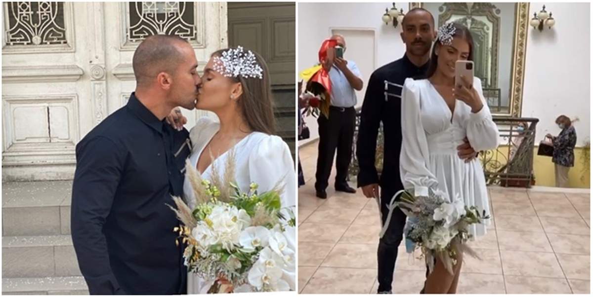 Ce ținute au ales Oana Radu și Cătălin în ziua nunții! Ce doi au atras toate privirile la starea civilă! / FOTO