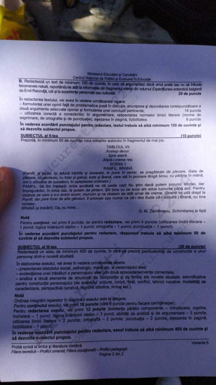 Bacalaureat de toamnă 2020. Ce subiecte au picat la Limba și Literatura română