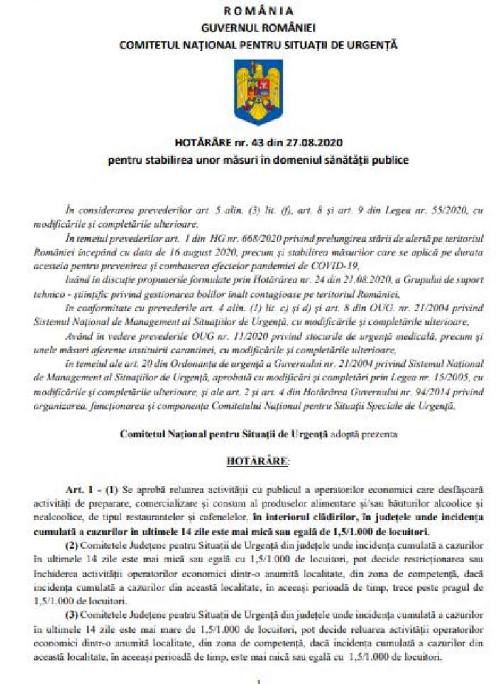 Document oficial! Ce măsuri de relaxare trebuie să respecte românii începând cu 1 septembrie! Decizia luată de CNSU