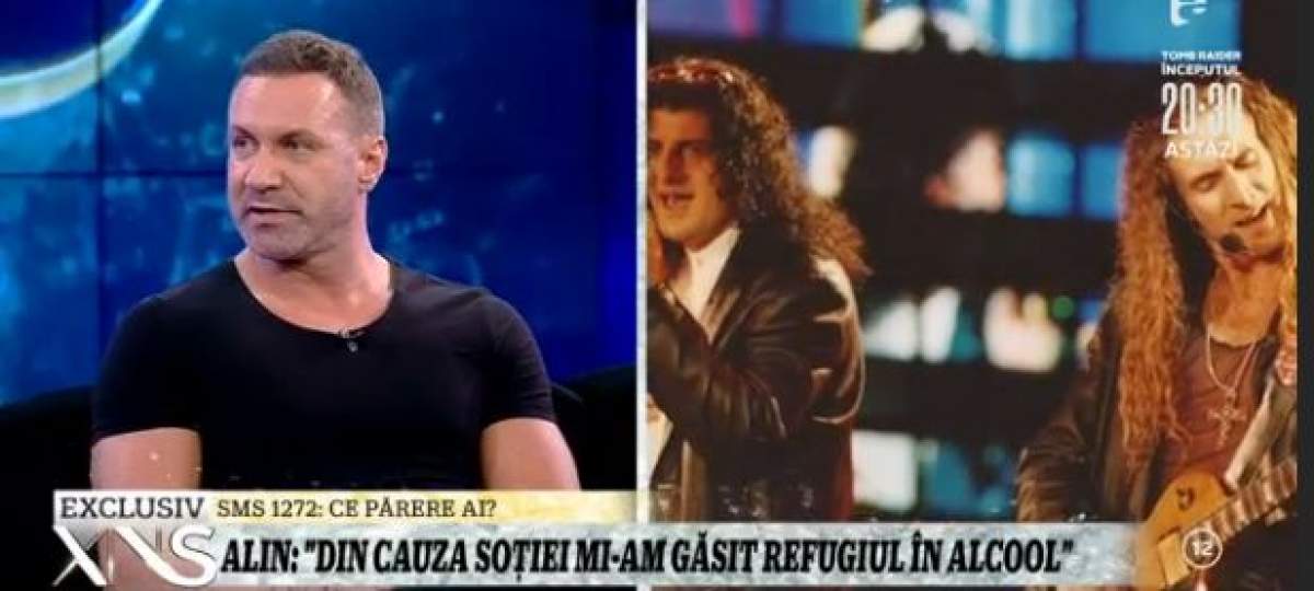 Alin Oprea, îmbrăcat în negru, spune în emisiune de ce lua pastile când avea probleme cu alcoolul