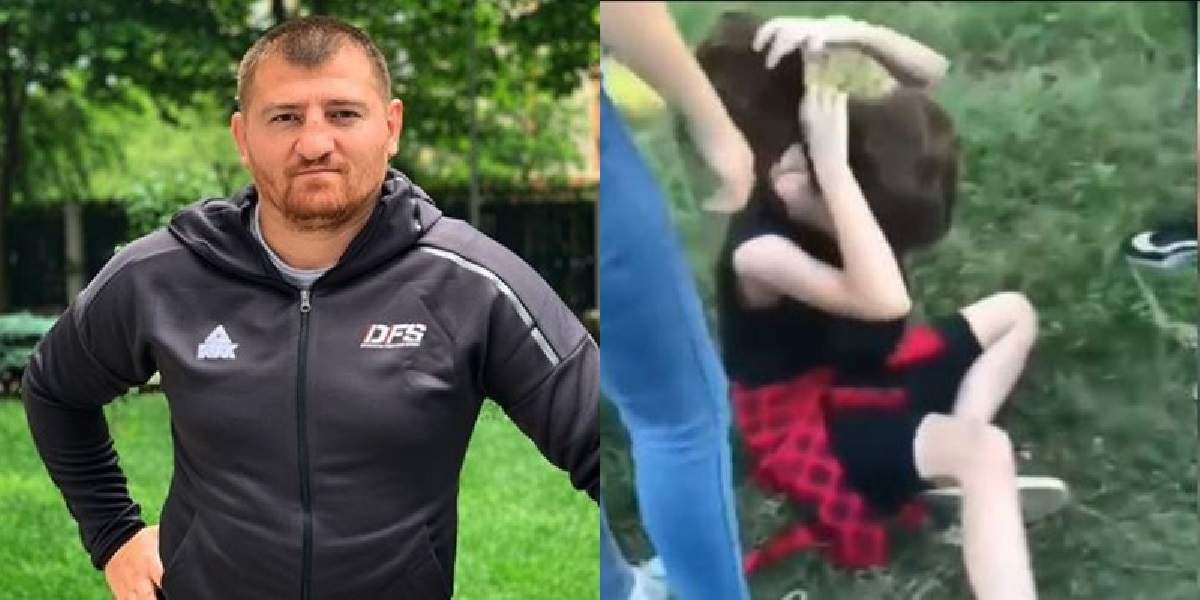 În stânga este Cătălin Moroșanu, iar în dreapta o captură din video-ul cu fata din Târgiu Jiu bătută de alte fete.