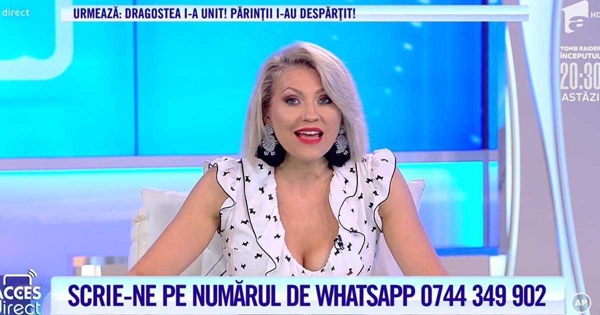 Mirela Vaida la Acces Direct îmbrcată în rochie alba