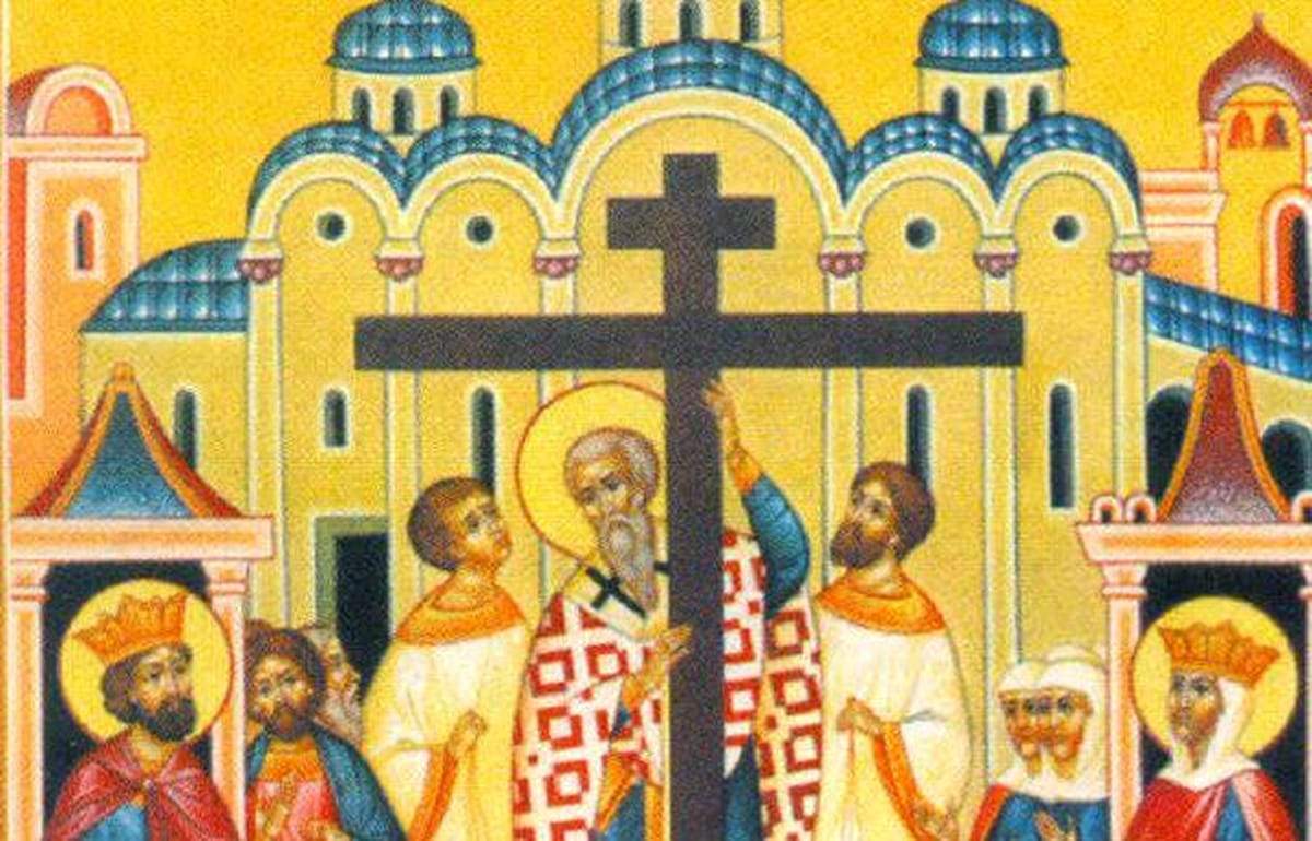 Mai mulți sfinți înalță Crucea, într-un tablou