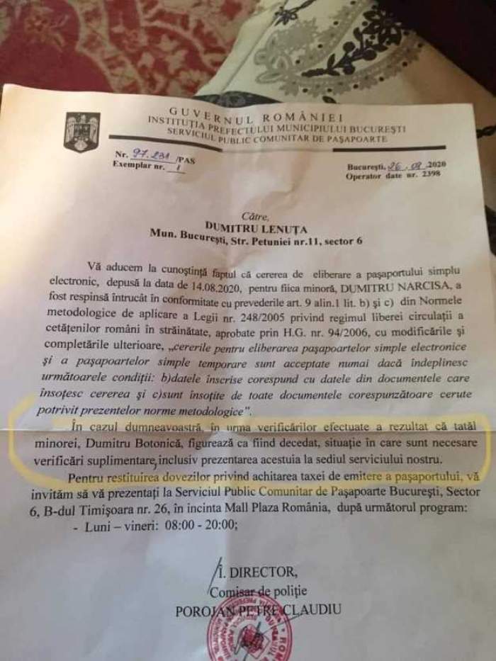 Răspunsul șocant, primit de o femeie de la Serviciul de Pașapoarte București.„Trebuie să vină la sediu şi tatăl mort” / FOTO