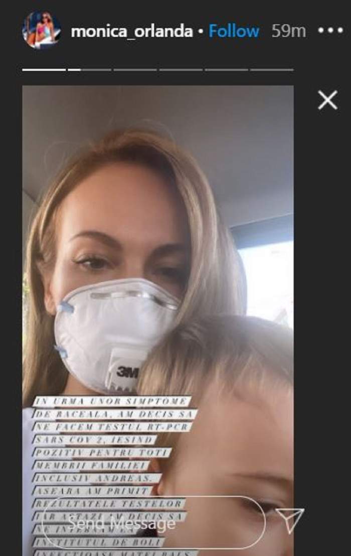 Monica Orlanda a anunțat pe Instagram că ea și familia sa au fost infectate cu coronavirus