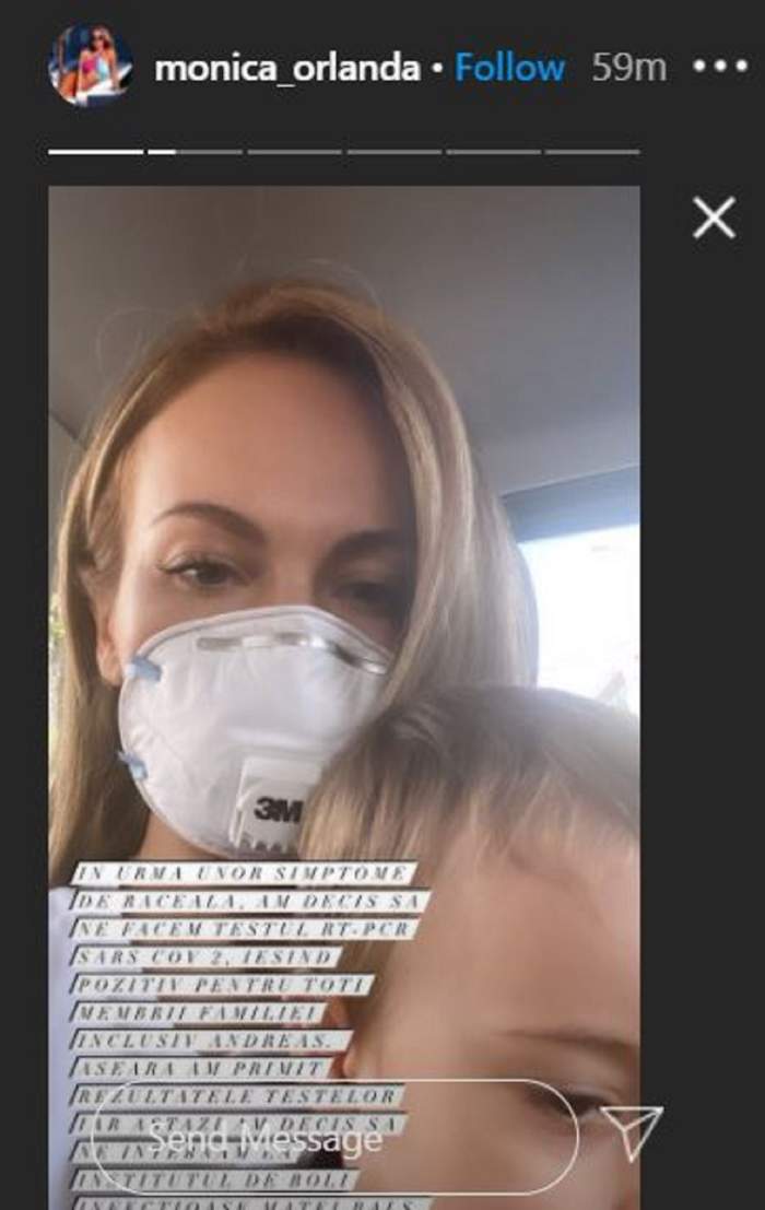 Monica Orlanda a anunțat pe Instagram că ea și familia sa au fost infectate cu coronavirus