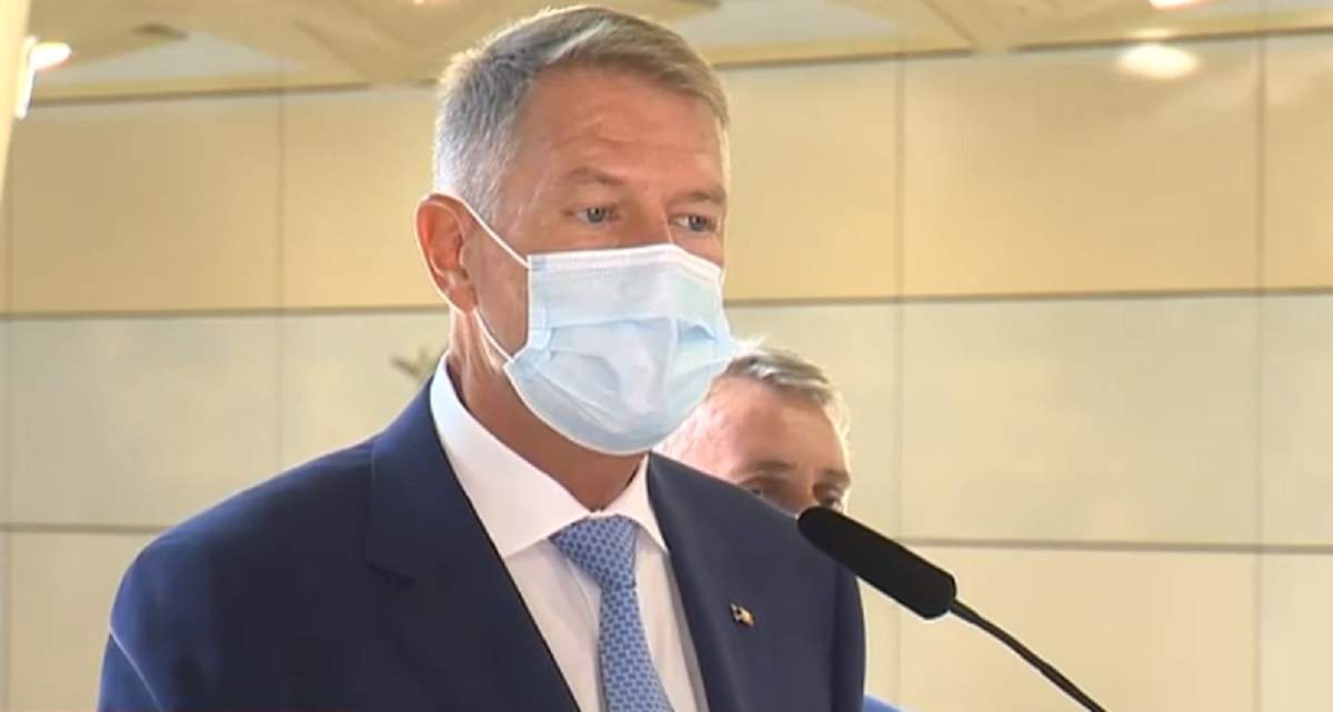 Klaus Iohannis, cu mască pe față, face declarații de presă la inaugurarea Magistrei 5 de metrou, 15 septembrie 2020