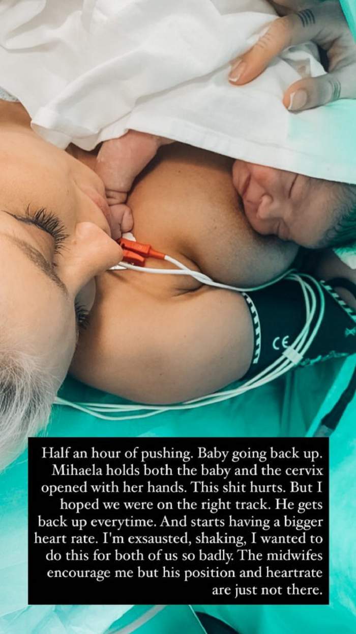 Alina Ceușan a născut pentru prima dată și ăși ține copilul în brațe
