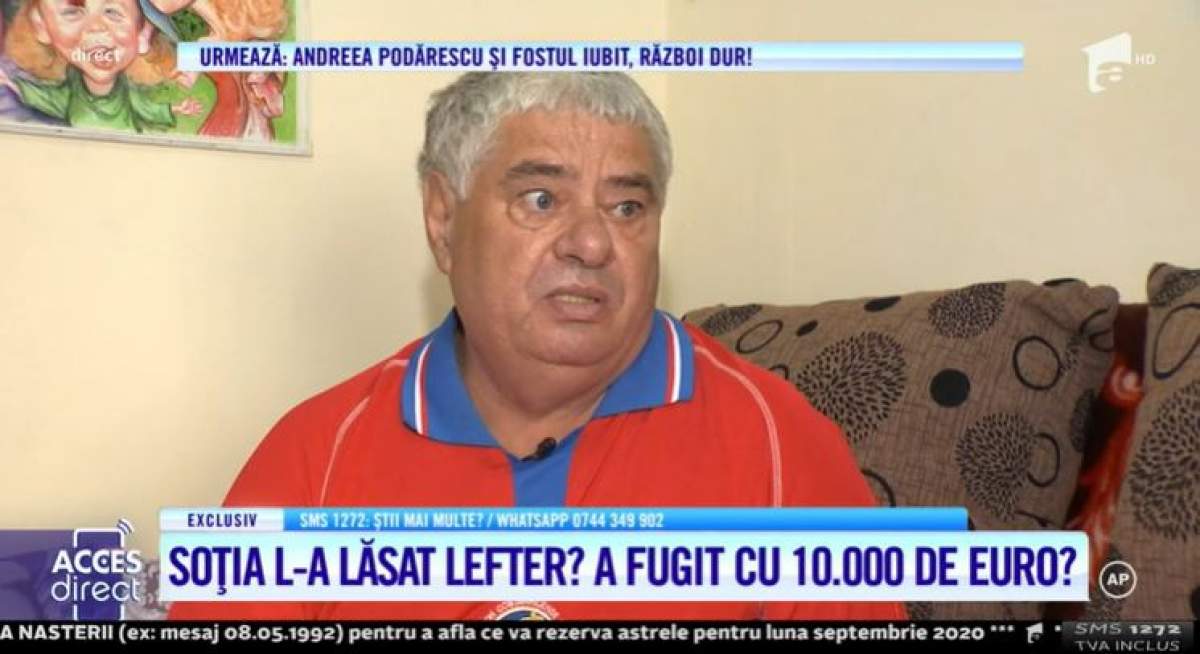 Dumitru a fost părăsit de soție după 38 de ani de căsnicie. Femeia a fugit cu 10.000 de euro.