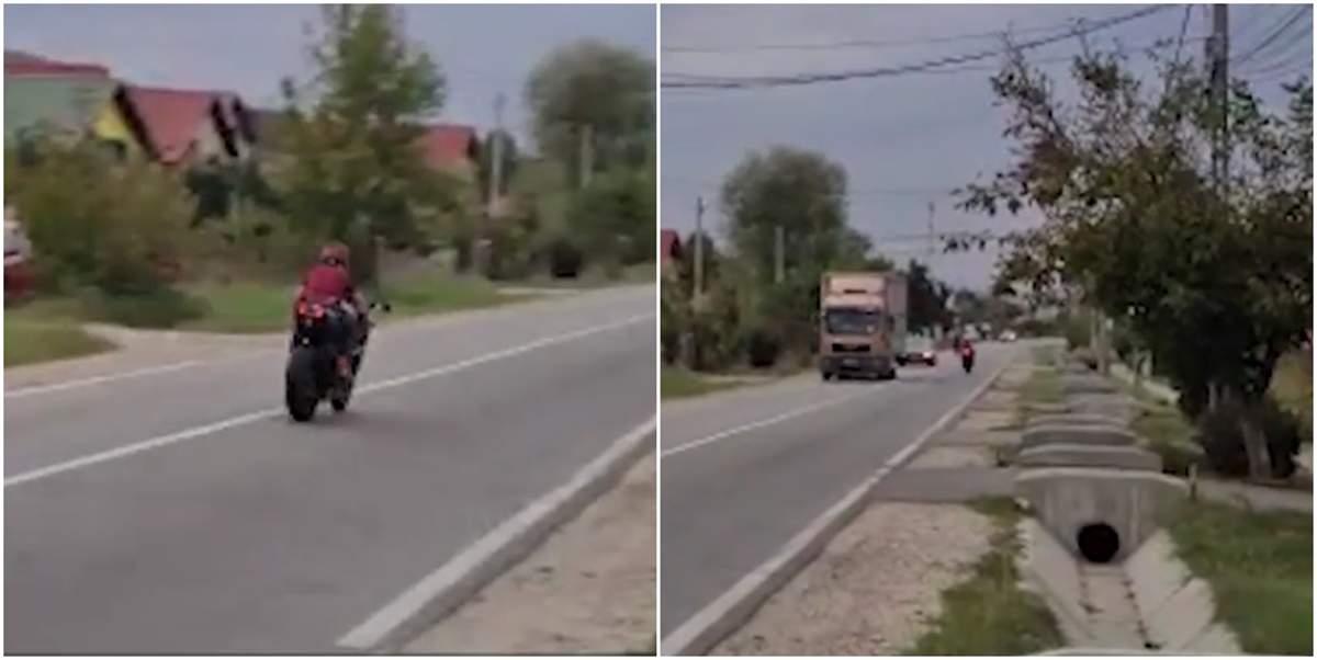 Motociclistul din Arges în momentul în care lovește un pieton!