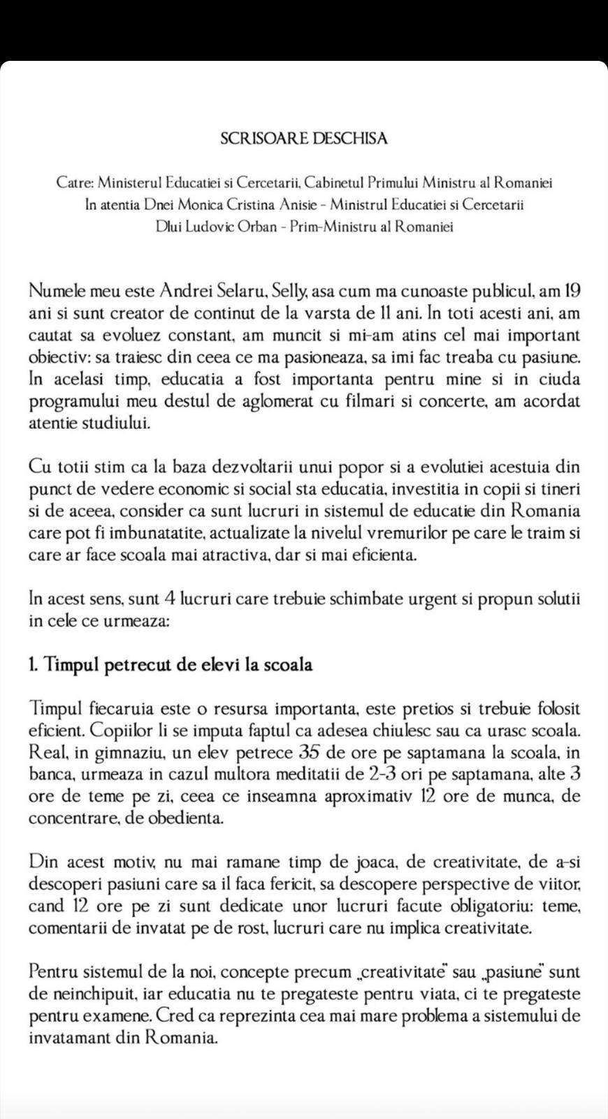 Cum vrea să schimbe Selly sistemul de învățământ din România. Scrisoarea sa către Guvern și soluțiile propuse / FOTO