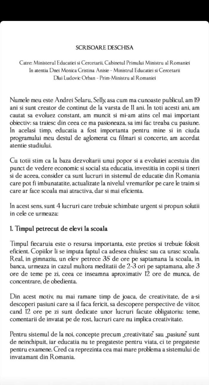 Cum vrea să schimbe Selly sistemul de învățământ din România. Scrisoarea sa către Guvern și soluțiile propuse / FOTO