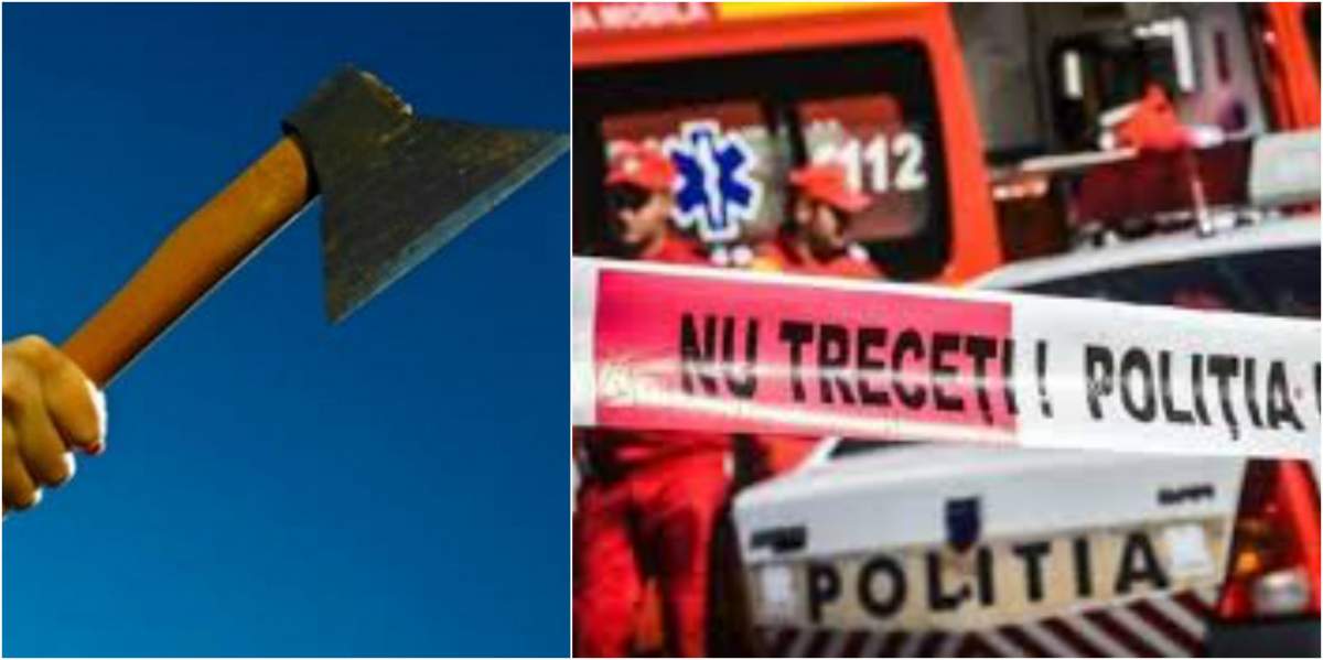 Un topor, o mașină de poliție și o salvarea realizate într-un colaj pentru a descrie situația din Glina.