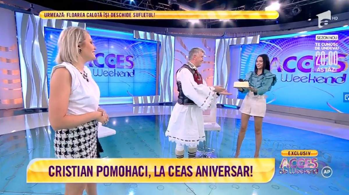 Cristian Pomohaci primește un tort la „Acces direct de Weekend”. Fostul preot împlinește 52 de ani.