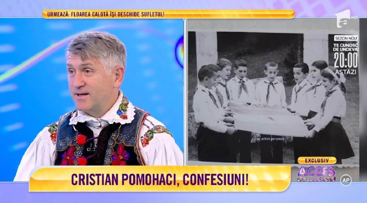 Cristian Pomohaci la „Acces Direct de Weekend”. Fostul preot e îmbrăcat în port popular.