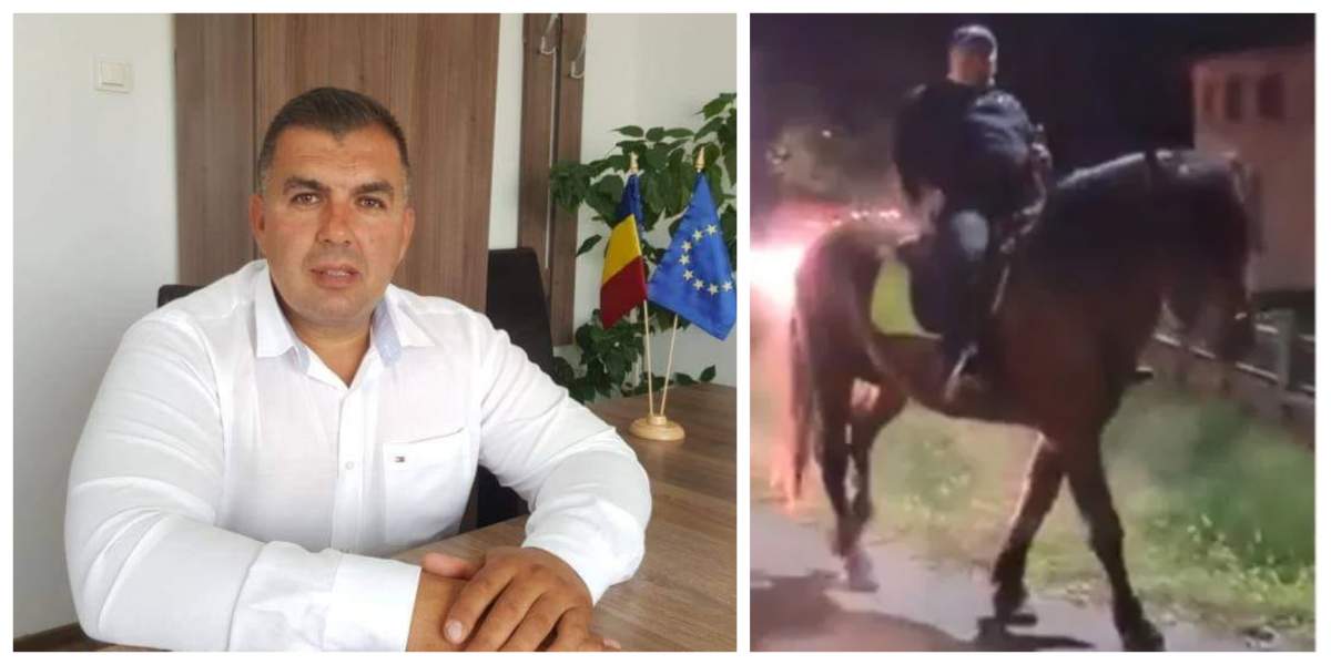 De bucurie că a câștigat alegerile, primarul din Drăguțești s-a plimbat călare pe cal, pe străzile comunei.