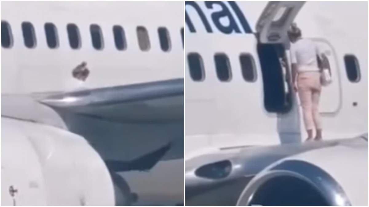 Femeie din Ucraina, filmată pe aripa unui avion de pe pistă