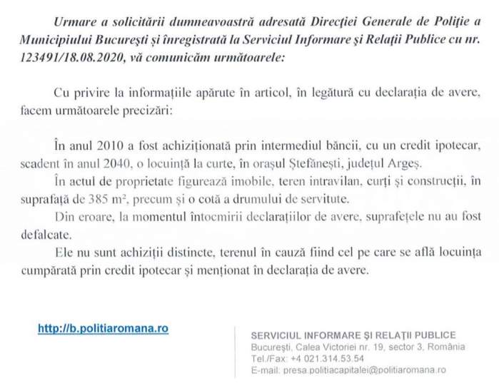 Șeful Poliției Capitalei recunoaște că a greșit / Document exclusiv