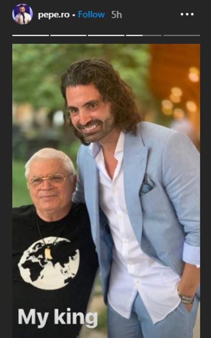 Pepe s-a fotografiat alături de tatăl său. Artistul poartă un costum bleu și cămașă albă, iar Ion Talent un tricou nergru.
