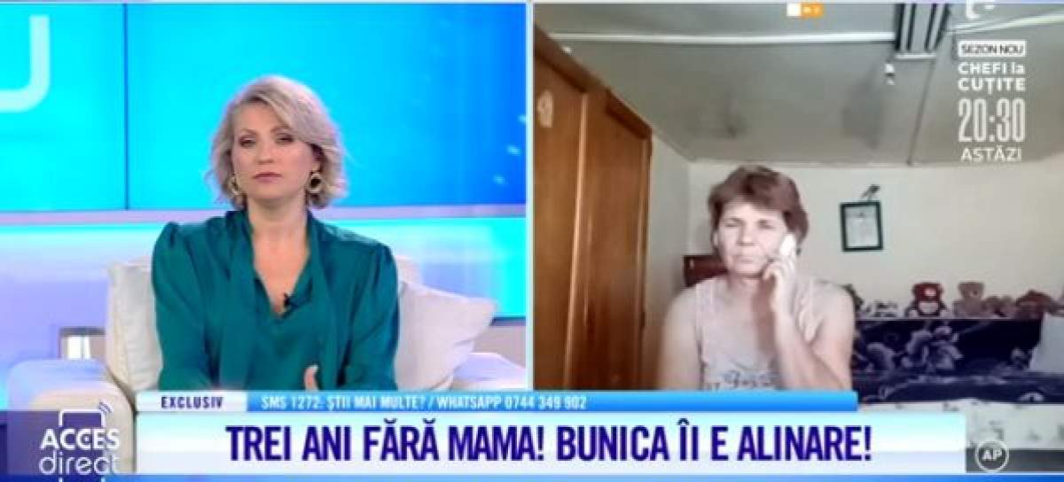 Captură foto din cadrul emisiunii ”Acces Direct” cu bunica care cere ajutor pentru nepoata sa