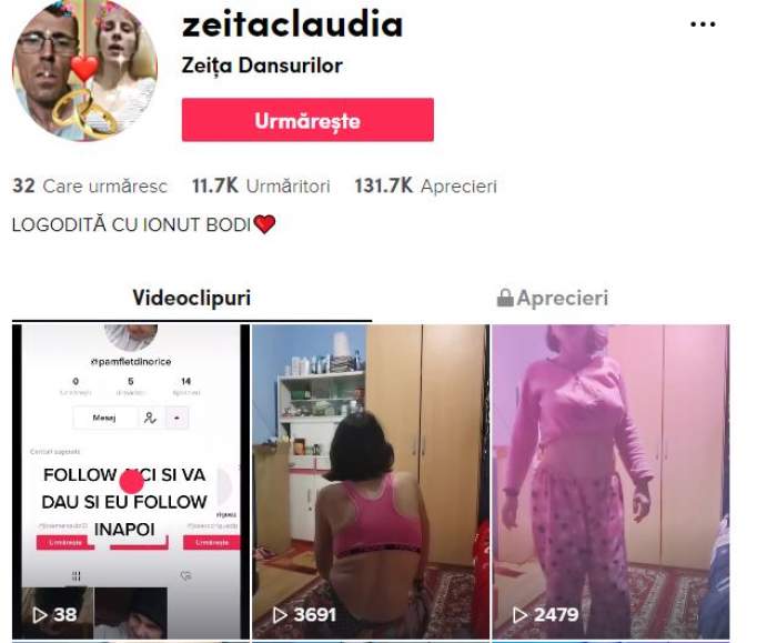 Captură Tik Tok cu profilul Claudiei.