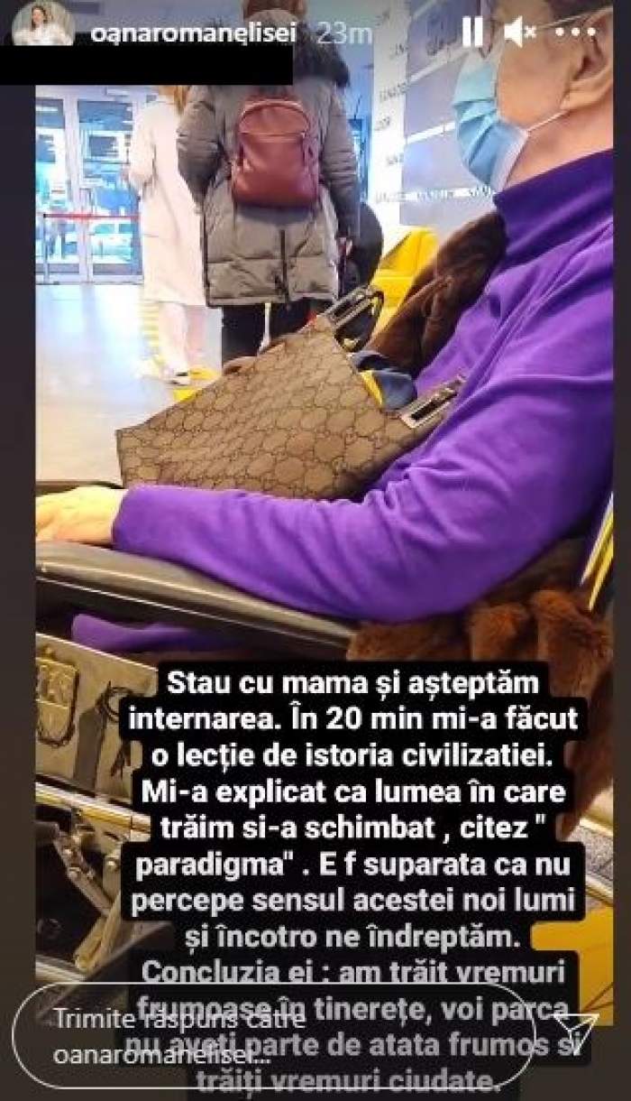 Captură cu mama Oanei Roman în spital.