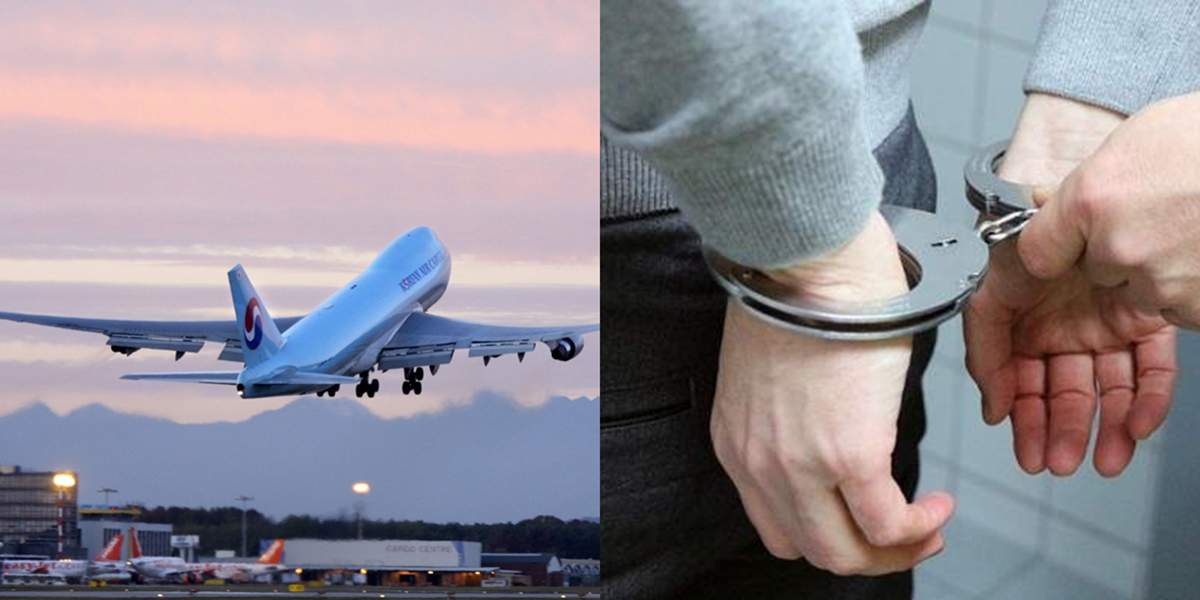 colaj avion si barbat inchis cu catuse