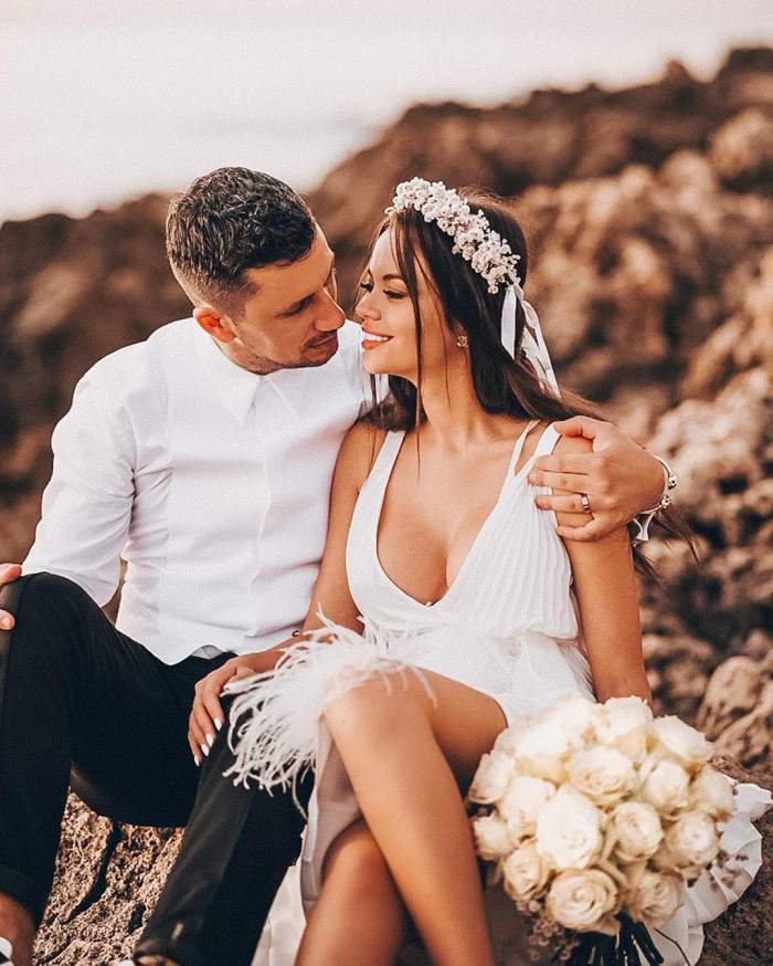 Denisa Hodișan și Flick, în ziua nunți, îmbrăcați în alb