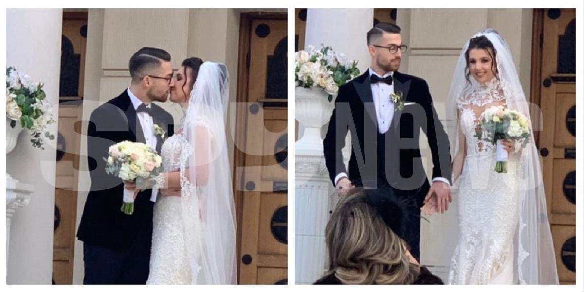 Un colaj cu Andrei Iordănescu și soția lui la nuntă. Ea poartă o rochie de mireasă albă, iar el un costum negru. Cei doi se sărută și se țin de mână.