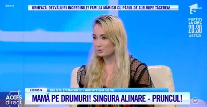 Andreea, îmbrăcată în negru, în platoul emisiunii ”Acces Direct”