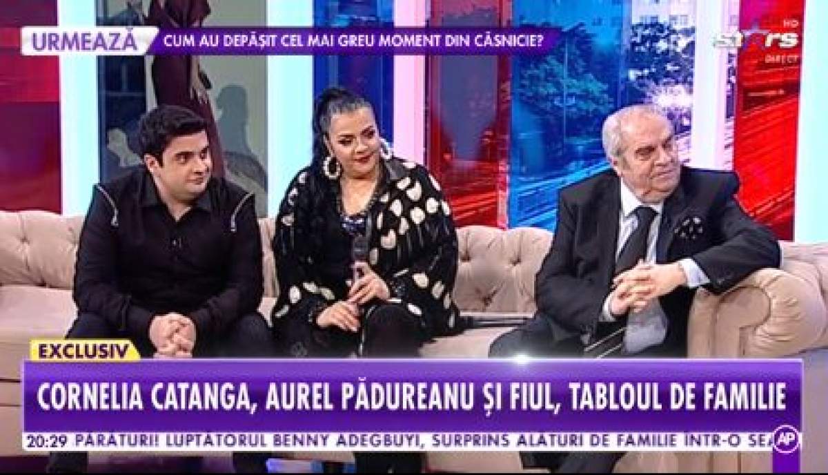 Cornelia Catanga, fiul ei și Aurel Pădureanu, îmbrăcați în negru, la Antena Sport