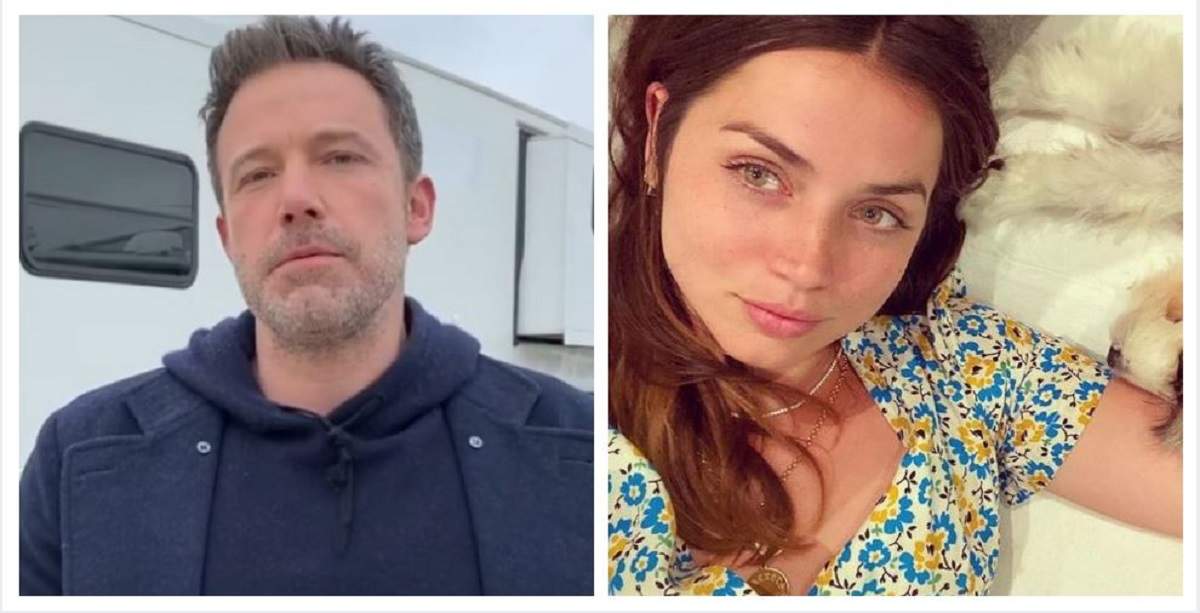 Un colaj cu Ben Affleck şi Ana de Armas. Ea poartă un tricou alb cu floricele galbene și bleu, iar el un hanorac și un palton albastru.