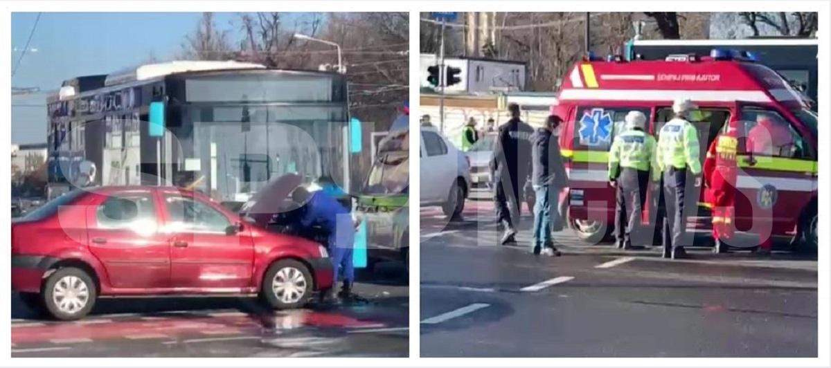 Accident grav în Capitală! O mașină și un autobuz s-au ciocnit violent! / VIDEO