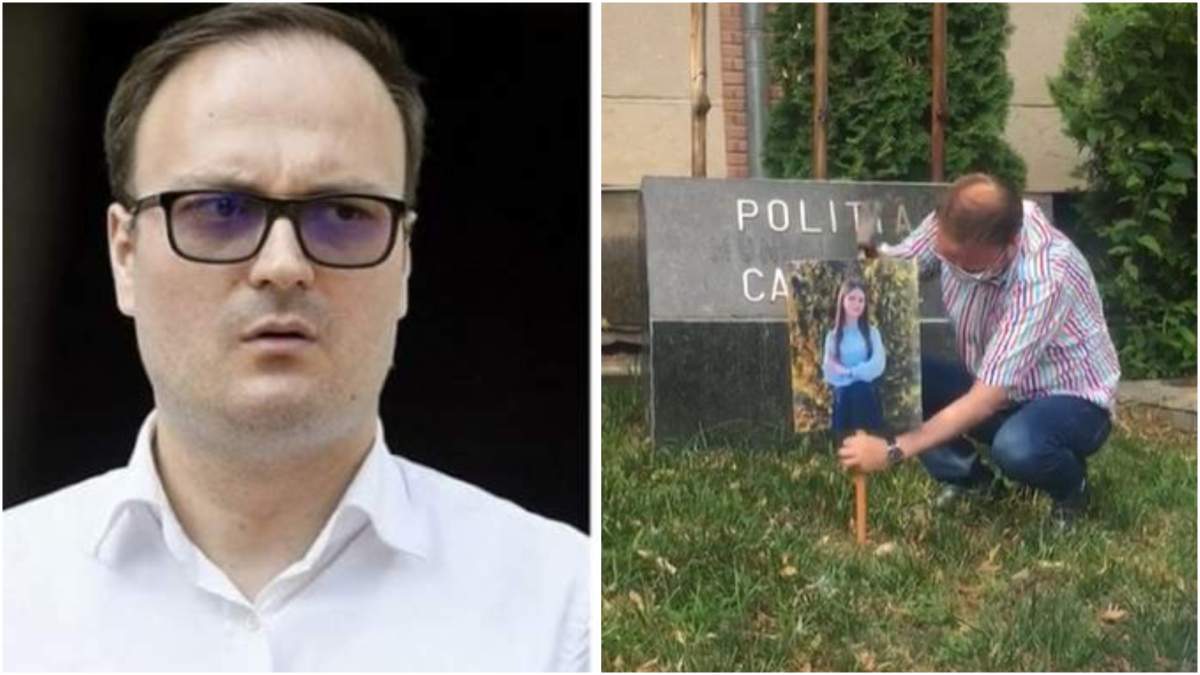 gest-alexandru-cumpanasu-alexandra-macesanu Colaj cu Alexandru Cumpănașu/ Alexandru Cumpănașu în timp ce bate un tablou cu numele Alexandrei Măceșanu.