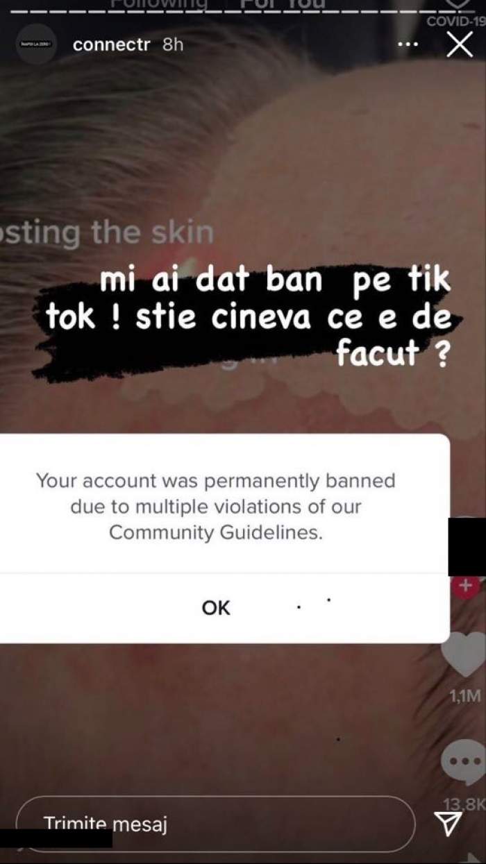 Connect-R le-a spus fanilor de pe Instagram că a fost interzis pe TikTok