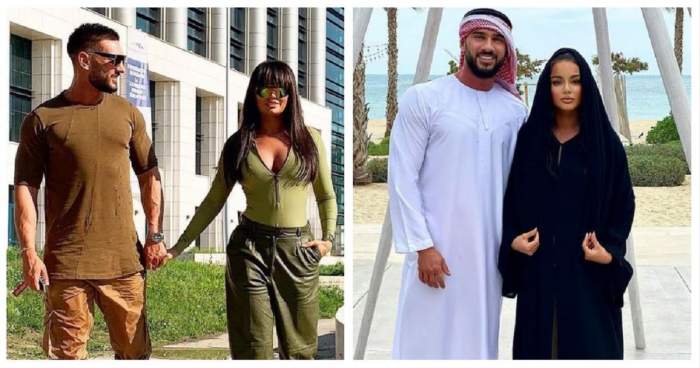Un colaj cu Dorian Popa și iubita lui, Babs. În prima poză amândoi sunt îmbrăcați în verde și se țin de mână, iar în cealaltă se află în Dubai și poartă haine specifice.
