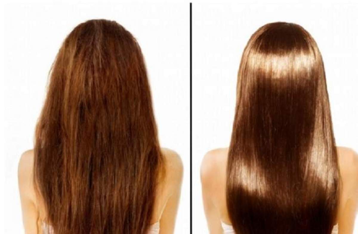 Colaj foto cu părul unei fete înainte și după ce a fost tratat