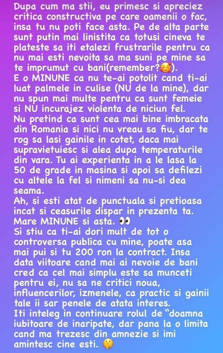 Mesajul prin care este criticată Iulia Albu