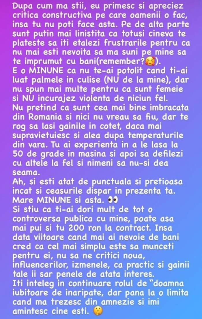 Mesajul prin care este criticată Iulia Albu