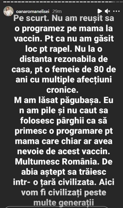 Oana Roman, furioasă pe statul român! Vedeta nu a reușit să-și programeze mama pentru vaccinul anti-COVID: „Eu nu am pile”