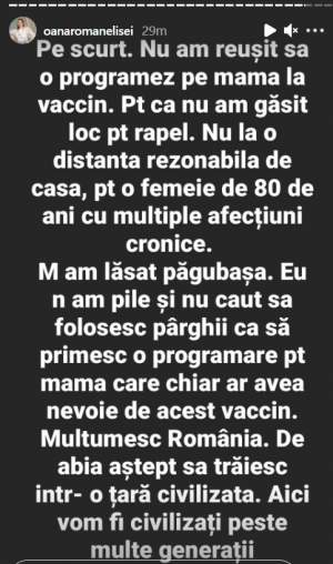 Oana Roman, furioasă pe statul român! Vedeta nu a reușit să-și programeze mama pentru vaccinul anti-COVID: „Eu nu am pile”